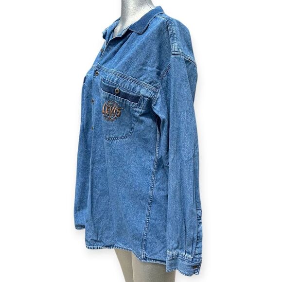 Levis Vintage Blue Denim Embroidered Button Down Long Sleeve Shirt - Picture 12 of 12